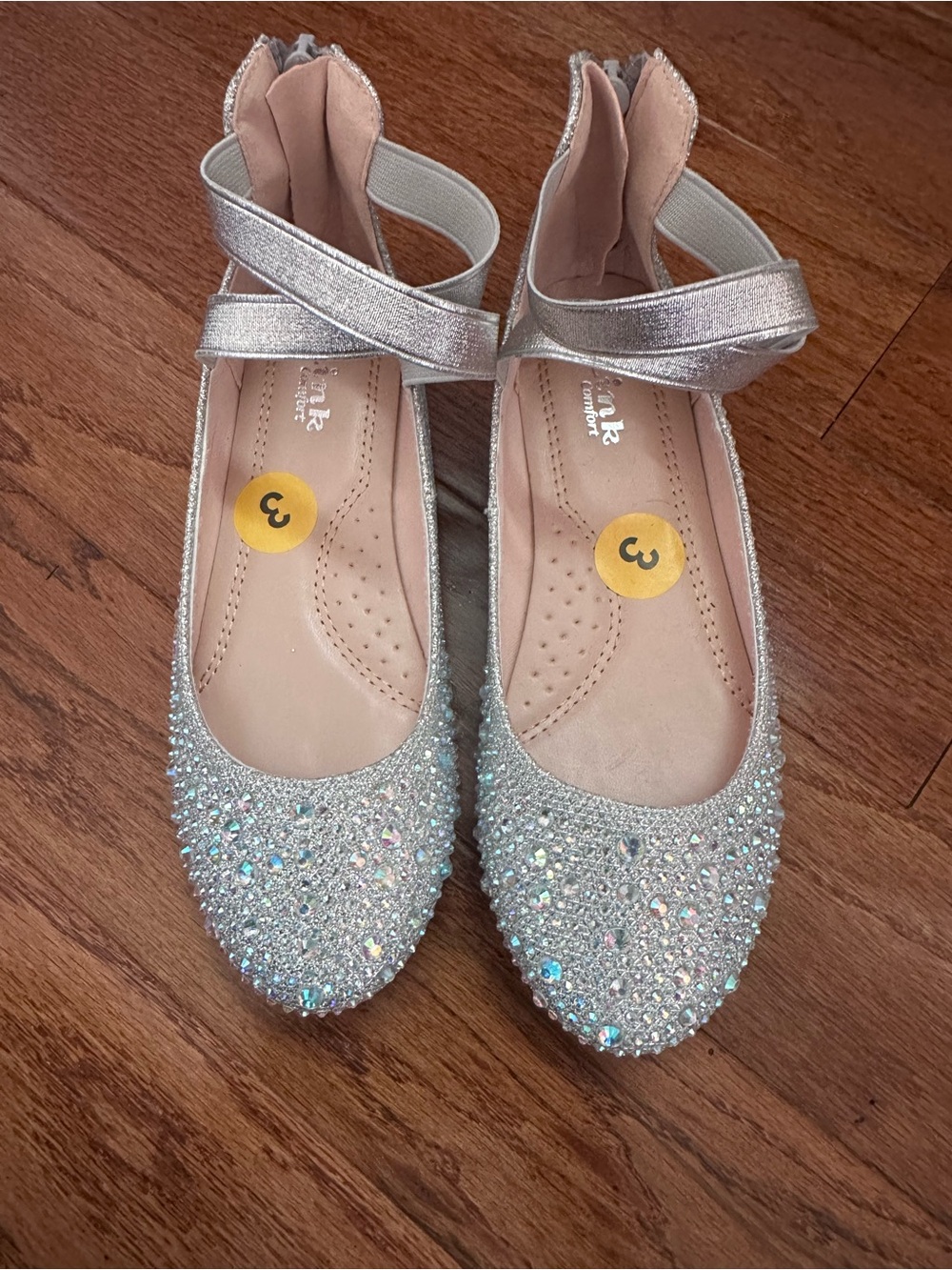 Girls Sparkling Silver Crystal Ankle-Strap Dress Flats